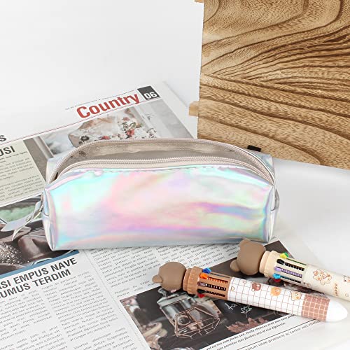 Image of Aisa Pencil Case Holographic Zipper Pen Bags Cosmetics Bags