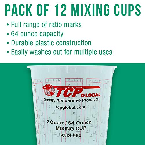 Custom Shop - Pack Of 12-64 Ounce Graduated Paint Mixing Cups (2 Quarts) - Cups Have Calibrated Mixing Ratios On Side Of Cup - Cups Hold 80-Fluid Ounces Epoxy Resin #TOP3