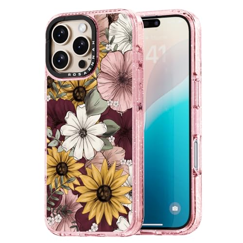 Coque iPhone 16 Pro Max rose pailleté pour un style fleuri au quotidien