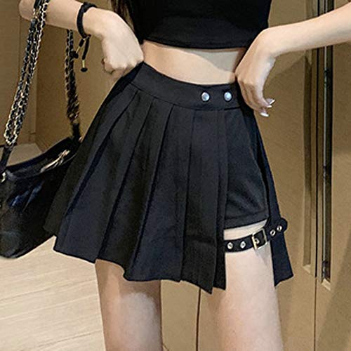 Miashui Asymmetrical Skirt Short Waist High Ruffled Zipper Women Fashion Frenulum Casual Solid Skirt Skirts With Shorts Black #TOP3