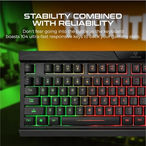 Image of Promate Vertux Promate Gaming Keyboard, Professional Ergonomic Wired USB Gaming Keyboard with Vibrant Rainbow Backlit, 26 Anti-Ghosting Keys, 12 Multimedia Shortcut Keys and 4 Backlit Modes, Amber