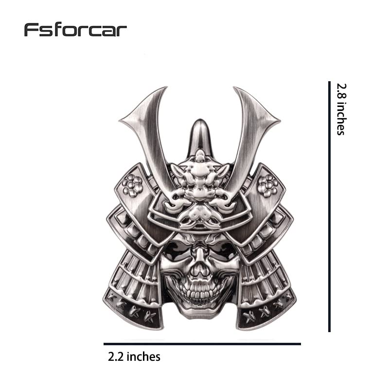 Image of Samurai Metal Car Sticker, Japanese Style Hannya Decal, Demon with Helmet Emblem, Devil Death Skull Zinc Alloy Skull Cool Badge for Automotive, Truck, Motorcycle (Type A - Gun Color)