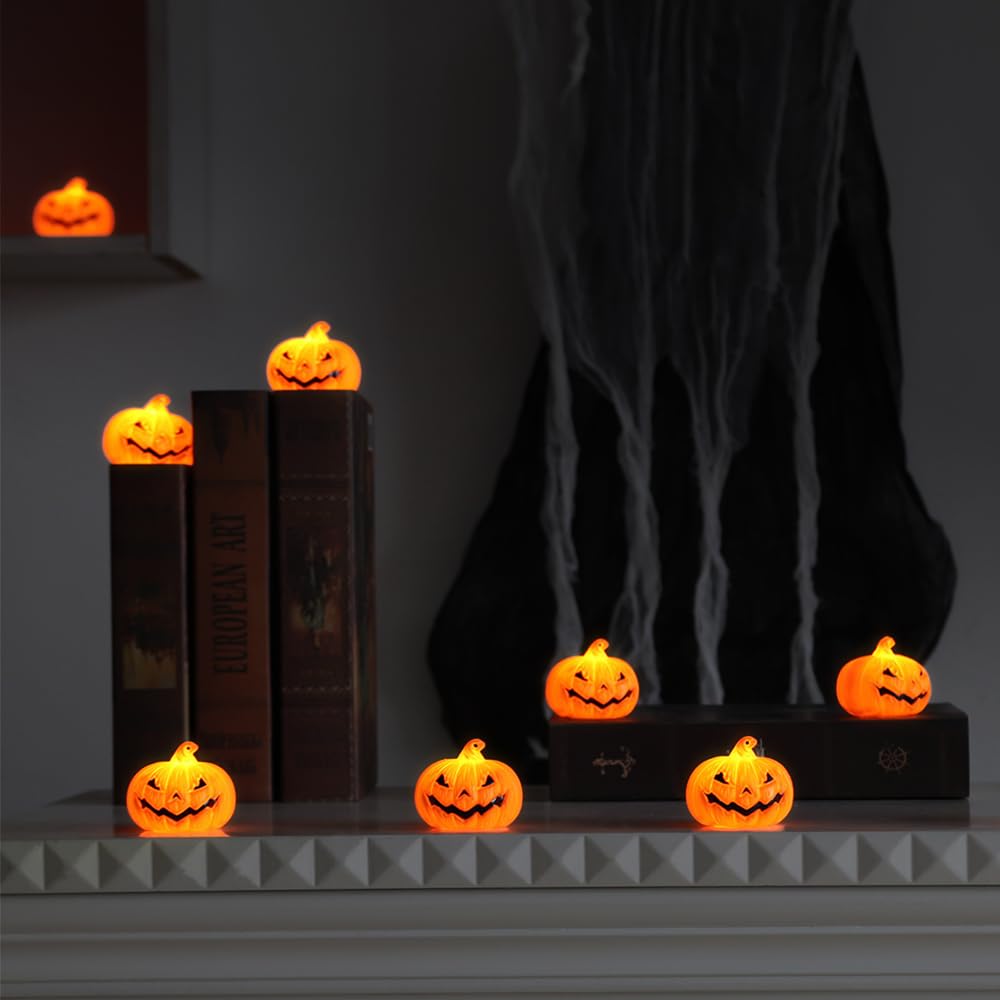 FPOO Schwarze Halloween-Teelichter 12er Set - Wiederaufladbare LED-Kerzen Mit Timer