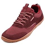 JUJIAOSO Unisex Wide Barefoot Shoes for Men Women Outdoor | Zero Drop | Wide Width Fashion Sneaker Minimalist Walking Shoes(Wine red,Women 12/Men 11)