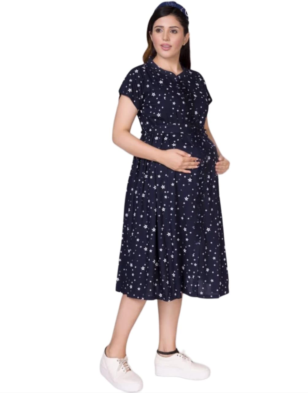 Maternity Women's Knee Length Maternity I Feeding I Nursing Stylish Dress-image-21