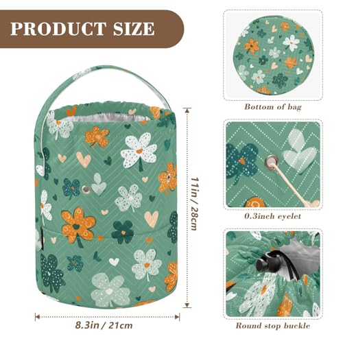 Image of ElliTarr Crochet Bag Yarn Bag with Handle Portable Knitting Project Bag Travel Yarn Storage Organizer Holder Case Green Shamrocks Hearts