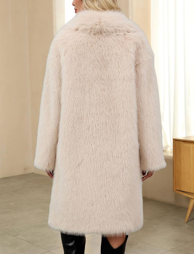 Long Faux Fur Coat Women Fall Winter Trench Coat Casual Shaggy Fluffy Jacket Warm Cardigan Outerwear - Image 4