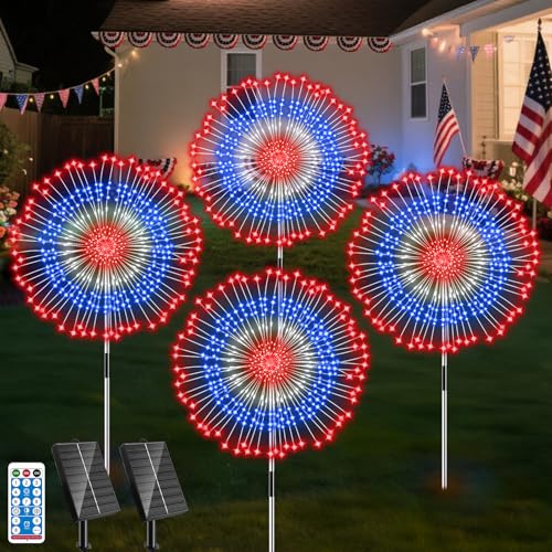 4th of July Decorations Solar Fireworks Lights Outdoor, 8 Modes
