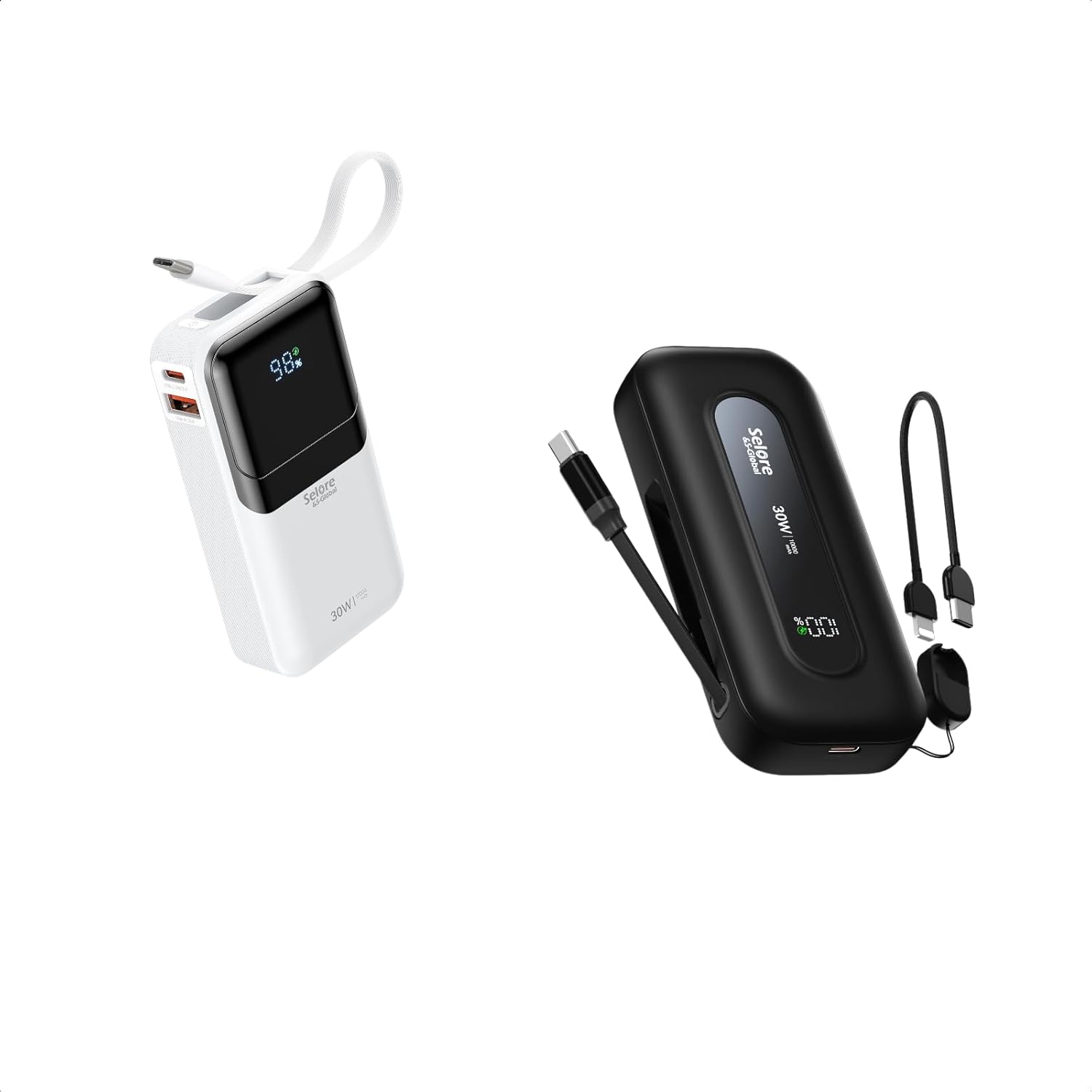 PD 30W Fast Charging Portable iPhone Charger 10 000mAh Mini Size Power Bank and Power Bank 10,000mAh with Built-in Retractable Cable & C to L Cable