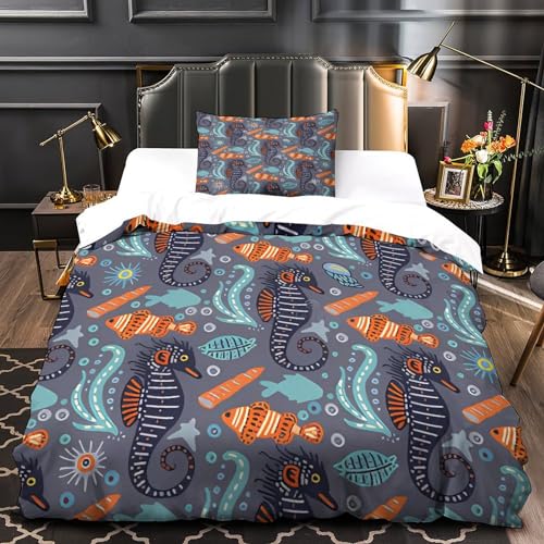 Housse de couette fermeture éclair microfibre lit simple animaux marins - 4