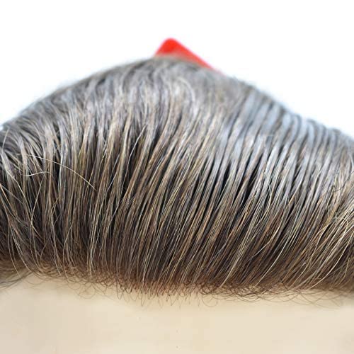 Miniatura 3 de French Lace Mens Toupee Sistema de cabello humano Toupee para hombres Pieza de cabello humano real invisible PU línea capilar natural protesis
