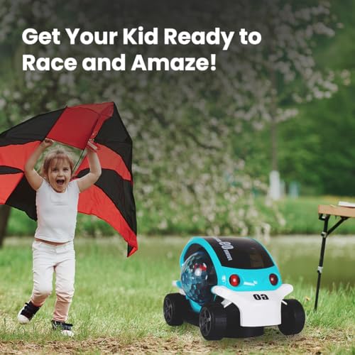 Image of Gooyo GY-158A 360 Rotating Stunt Car Toy with Music & 4D Vibrant Lighting Effect | Bump & Go Action Car for Kids | Musical Toy Car | Blue | 3xAA Battery (Not Included)