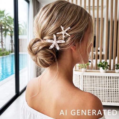 Pinzas para cabello Fashey estrella de mar con diseño de sirena, detalle en strass dorado miniatura 3