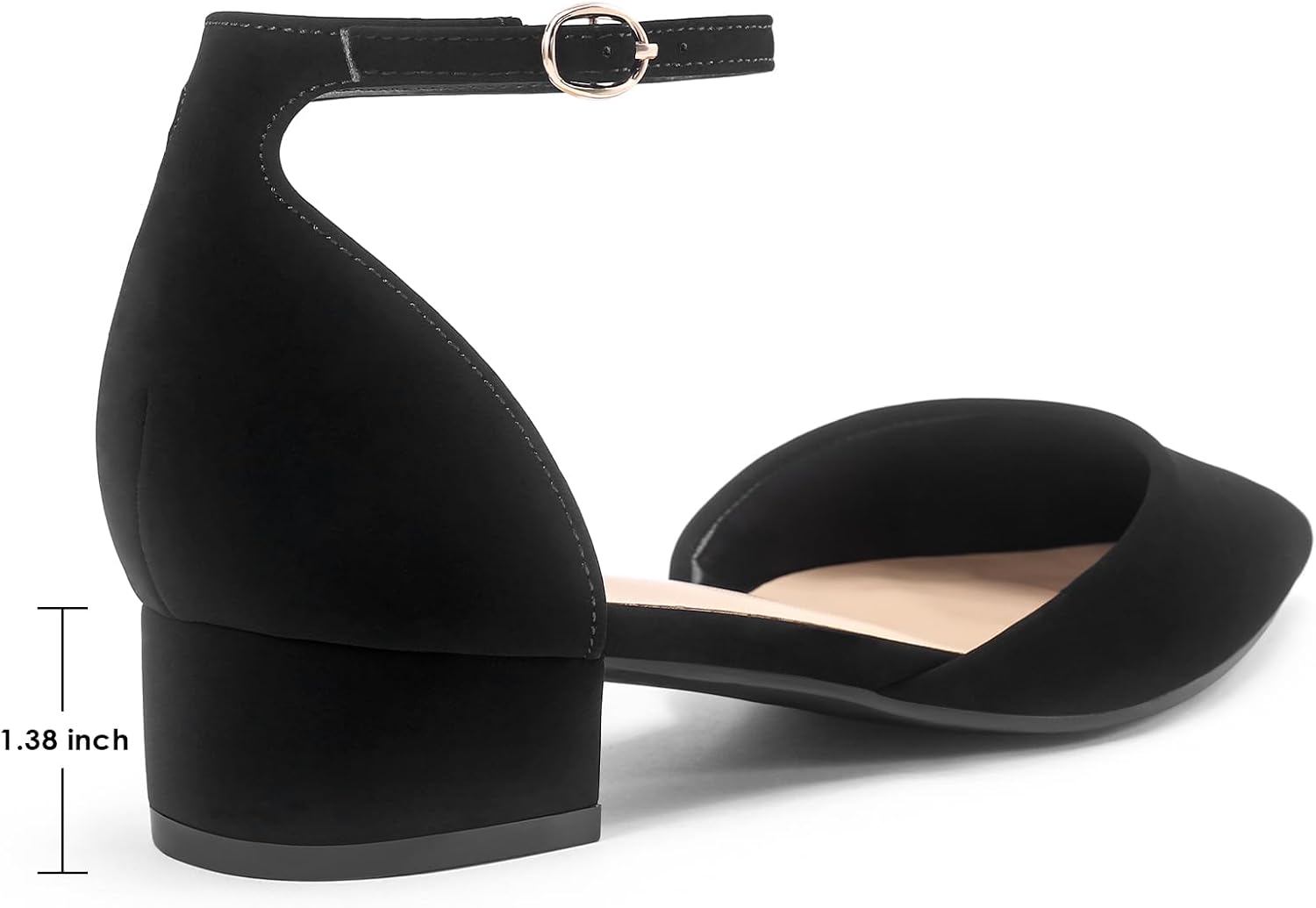 Women's Pointed Toe Low Block Heel Ankle Strap Dress Pumps