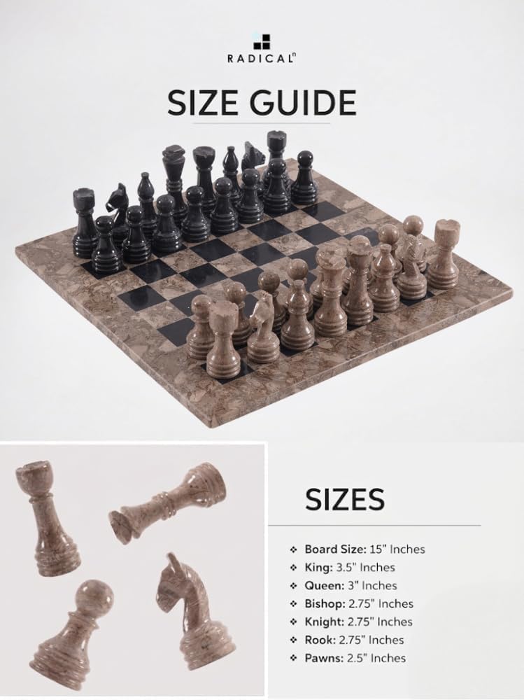 Jeu D'échecs En Bois – Design Marbre Noir – 37 Cm – Pièces En Bois – Fait Main – Cadeau Idéal
