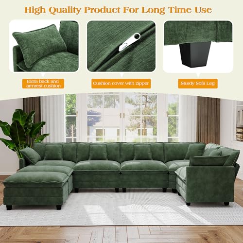 Image of 113.8 inch Modular Sectional Sofa,Cloud Couch for Living Room,Modern Deep Seat Sofa 5 Seater Chenille Fabric Comfy L Shaped Couches with Throw Pillows & Movable Ottoman for Apartment