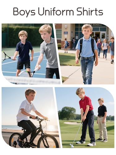 Image of OHD 3 Pack School Uniform for Boys Polo Shirt Cotton Uniform Shirts for Boys Kids School Clothes 3-14 Years