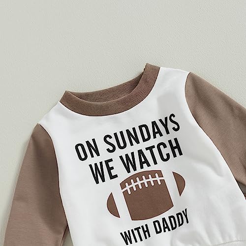 Karuedoo Toddler Baby Boy Football Outfit On Sundays We Watch Football with Daddy Sweatshirt Pants Set Fall Winter Clothes (White Coffee, 18-24 Months)4