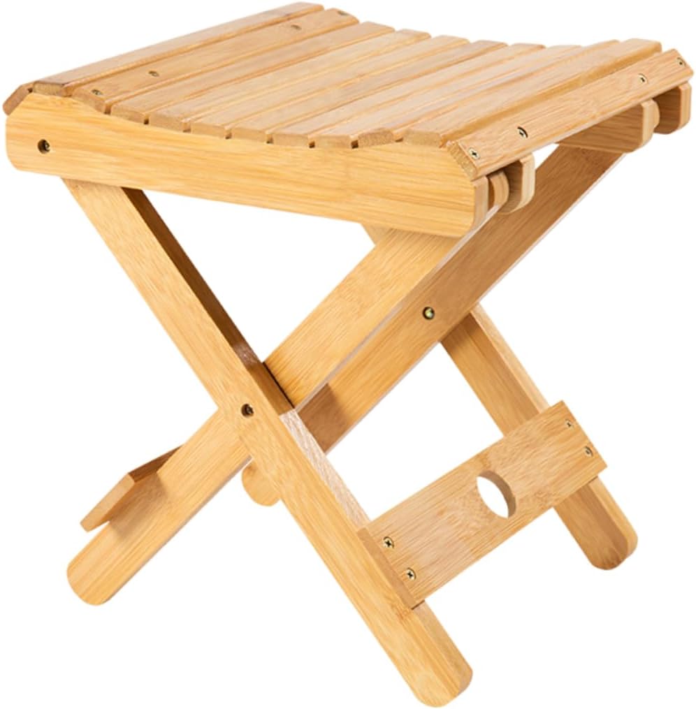 BESPORTBLE Portable Bamboo Folding Stool Lightweight Multi-Purpose Low Seat for Fishing Camping and Home Use Durable Handmade Wood Design