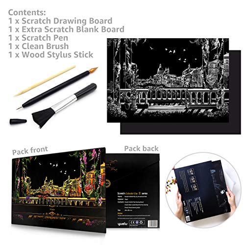 image for MUGIT Scratch Art Rainbow Painting Paper, Sketch Pad DIY Night View Sc
