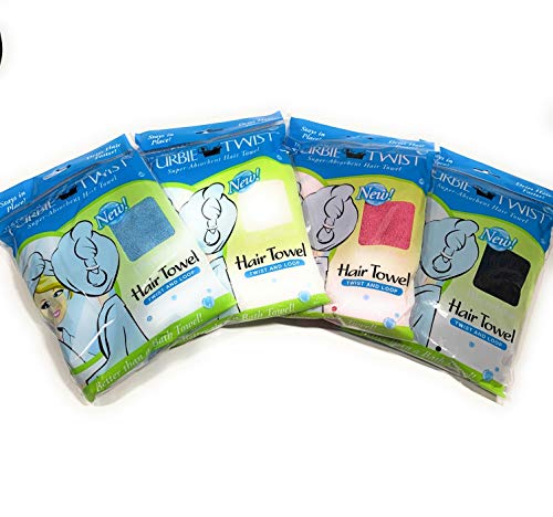Turbie Twist Microfiber Hair Towel (4 Pack) (Blue, Pink, White, Black)