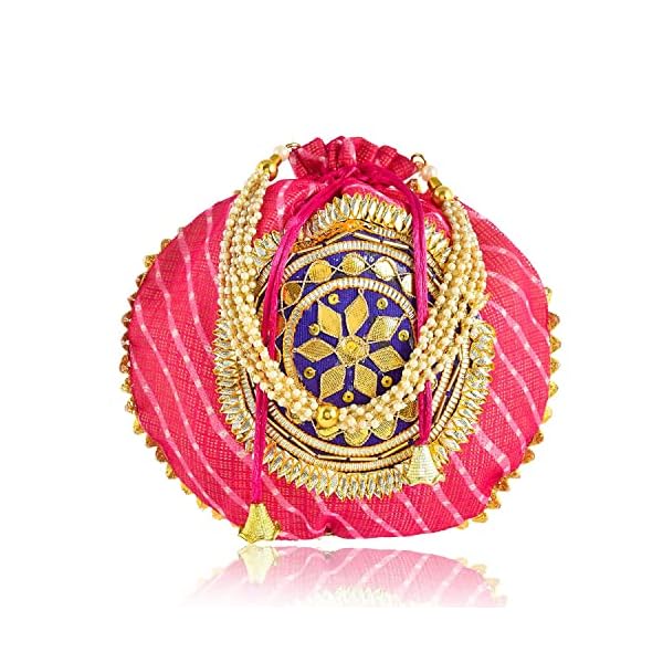 STLYZ Gota Patti Designer Potli Bag For Women, Traditional Potli Handbag Wristlets Ethnic Bridal Potli Batwa Bag For Ladies For Wedding Return Gifts - Image 7