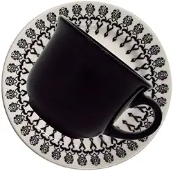 1 Conjunto com 6 Xícaras de Chá Reta com Pires 14 Cm Biona Donna Folk Marfim/Preto 200 Ml