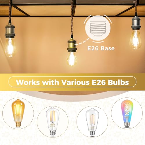Image of DiCUNO Vintage E26 Lamp Socket, Edison Retro Pendant Lamp Holder, Industrial and Decorative for DIY Lighting, 600℃ Heat Resistant 6 Packages (Color: Pearl Black)