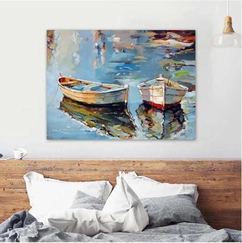 Baibexing Peinture À L'Huile Sur Toile Représentant Un Bateau Abstrait, Paysage Marin, Affiches Et Imprimés Pour Décoration De Salon, Format A3 40X50Cm...