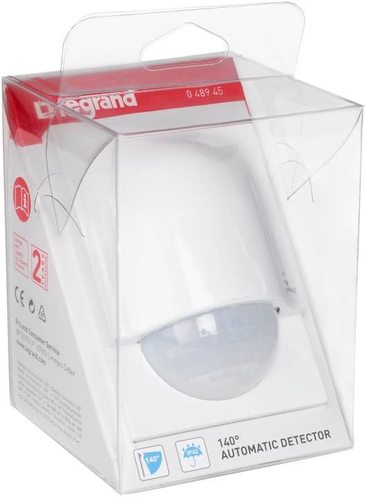 Legrand, 048945 Infrared Ceiling Motion Sensor for Indoor Use, 140° Working Field, Range up to 8 m, Adjustable Ambient Brightness, IP42, Surface-Mounted Wall Mounting