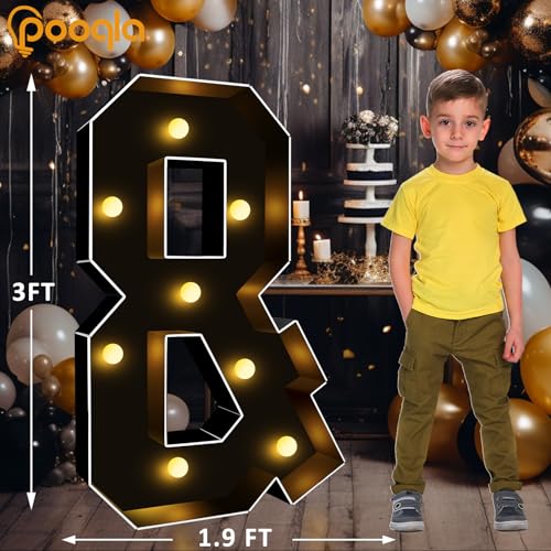 Image of Pooqla 3FT Marquee Light Up Letters, Black Large Letter & Party Decorations | LED Marquee Letters 3 Feet Tall, Black Giant Mosaic Letters Gift for Boys Men Birthday Anniversary Wedding Decoration