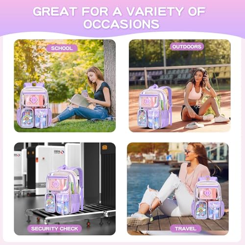 Clear Transparent Backpack for kids,Heavy Duty PVC Cute School Bookbag for Girls Boys Stadium Approved See Through Backpack (PURPLE)3