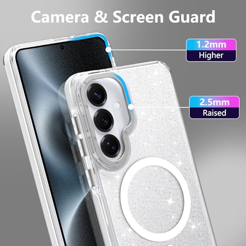 Image of Magnetic Case for Samsung Galaxy S26 Plus [Compatible with Magsafe] [Bling Glitter Fluorescent Design] [1 Screen Protector] Slim Translucent Matte Case for Galaxy S26 Plus 6.7 inch, White
