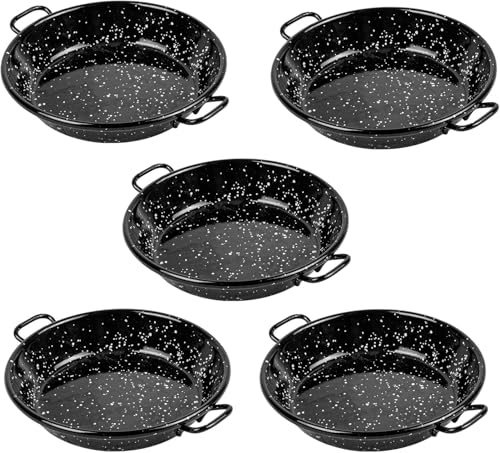 RusticHome Juego de 5 Sartenes Paella Profunda 14cm / Paellera Con Asas/Sarten de Cocina mini/Sarten Acero Inox Cocina 14CM Pack 5 Unidades
