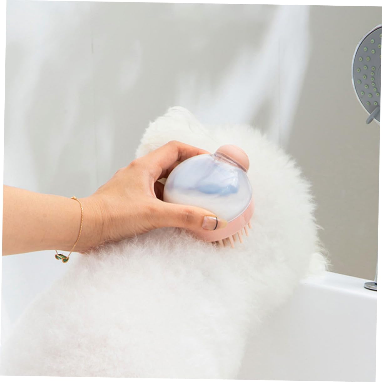 BESTonZON Cat Bath Brush Shower Scrubber for Puppies and Kittens Compact Grooming Massage Brush with Shampoo Dispenser Easy to Use Pet Bathing Tool