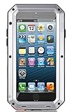 iPhone SE/5S/5 Case, Extreme Hard Military Heavy Aluminum Metal Armor Tank Gorilla Glass Shockproof Rainproof Water Resistant Weatherproof Port Protection Cover Case for iPhone SE/5S/5(Silver)