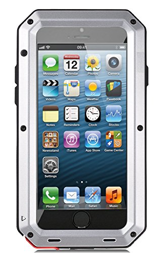iPhone SE/5S/5 Case, Extreme Hard Military Heavy Aluminum Metal Armor Tank Gorilla Glass Shockproof Rainproof Water Resistant Weatherproof Port Protection Cover Case for iPhone SE/5S/5(Silver)