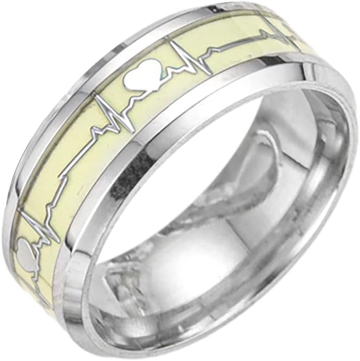 Glowing Heartbeat Ring for Women, Heartbeat Pattern Rings Glow in the Dark, Creative Rings for Couple Valentine's Engagement Wedding Promise Thumb Girls Anniversary Jewellery Gifts