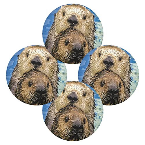 Vnurnrn Cute Animal Sea Otters Round Placemats Set Of 6, Washable Heat Resistant Place Mats For Dining Kitchen Table #TOP1