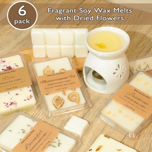 Image of SCENTORINI Wax Melts, 6 Pack Summer Scented Wax Cubes for Wax Warmer | Soy Wax Melts Tarts with Natural Dried Flower & Highly Scented Essential Oil, Candle Wax Gift Set for Home Fragrance