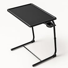 T-LOVENDO.ES Small Portable Folding Side Table with Adjustable Height Dining Room Ideal Computer Desk Sofa Bed or Kitchen with Coaster, 3 Angles, 6 Heights, Black.