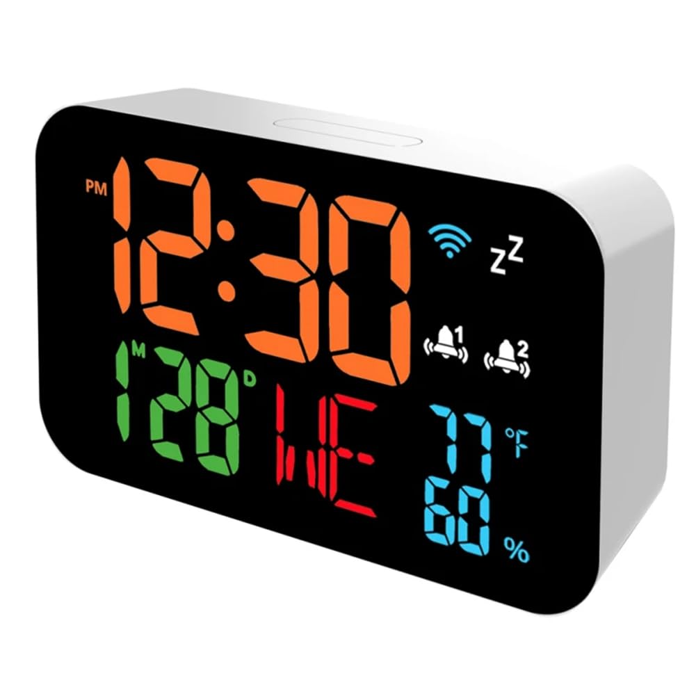 Tuya WiFi Reloj Calendario Termómetro Inteligente Higrómetro con Pantalla LED Digital Soporte WiFi Autocalibración