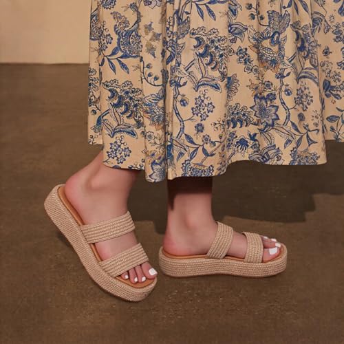 Image of EQAUDES Platform Sandals Women Slip on Espadrille Wedges Slides Bohemia Sandals Flatform Open Toe Beach Sandals