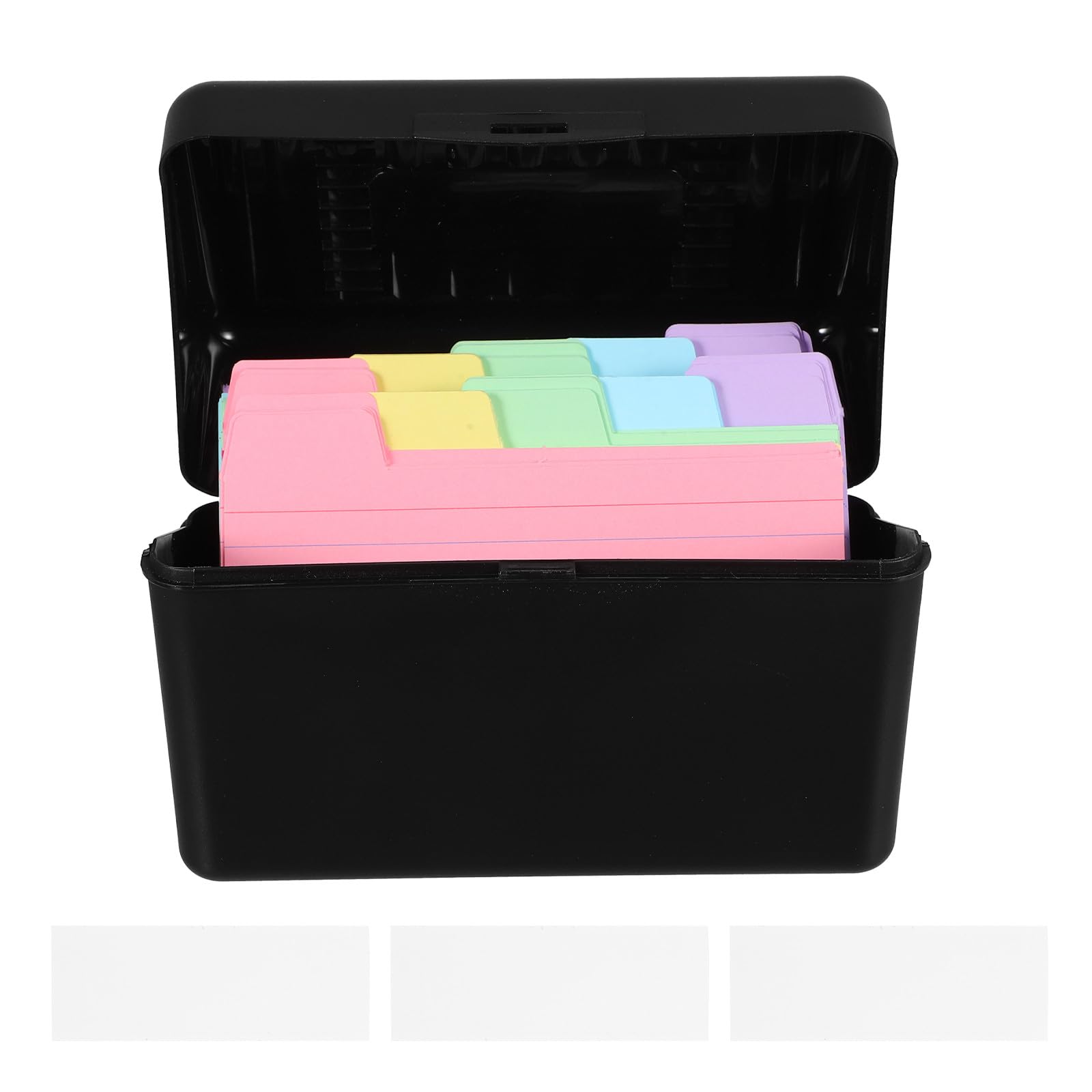 Boîte de Rangement Noire pour Fiches Index en Plastique Léger avec Onglets Autocollants, Organiseur Compact pour Notes et Recettes, pour Étudiants et Bureau