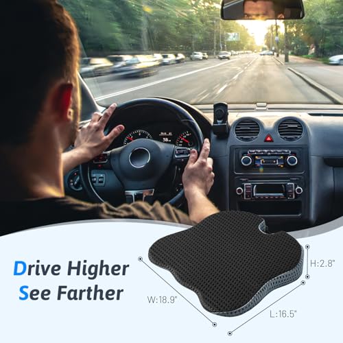 Wedge Car Seat Cushion for Better Visibility & Sciatica Pain Relief - High Density Memory Foam, Non-Slip Ergonomic Car Seat Cushion for Driving,