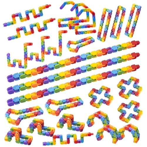 Aubrogo 30pcs Rainbow Party Favors , Bulk Wacky Track Fidgets Toys Snap and Click ,Goodie Bag ,Prizes,Back to School Birthday Students Classroom Fidgets Stocking Stuffers Gift for Kid Teen