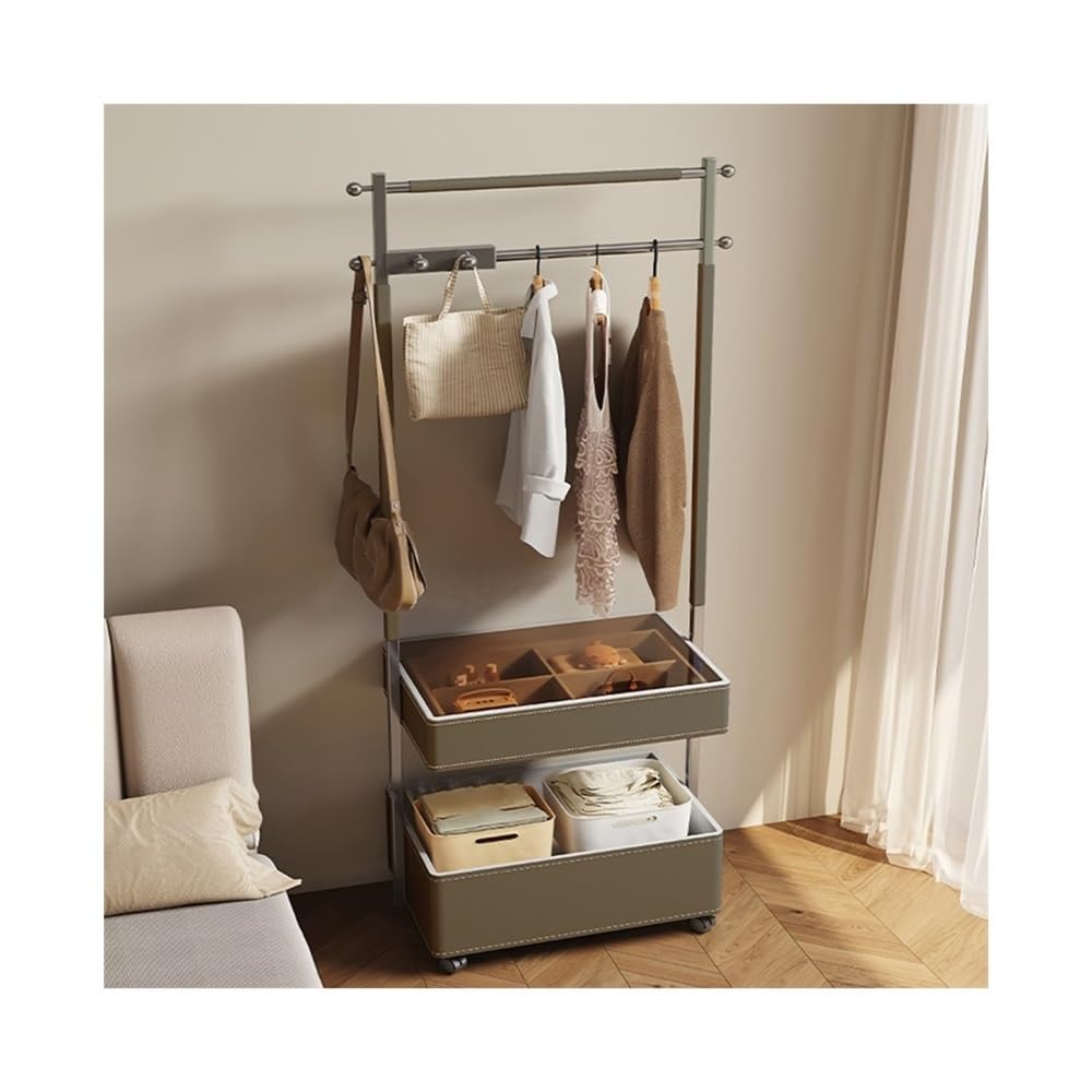 Dh2yjnbf3 Standing Movable Coat Rack Bedroom Floor Stainless Steel Leather Storage Bedside Table Integrated Hanger with Hallway
