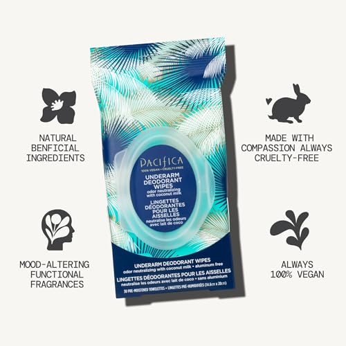 Image of Pacifica Beauty Coconut Milk & Essential Oils Underarm Deodorant Wipes, Helps Remove Odor, Aluminum-Free, Vegan & Cruelty-Free, 30 Wipes (2-Pack)