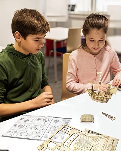 3D Puzzles For Adults, Pirate Ship Model, Wooden Building Blocks Set, Small Wooden Ship Model Kit, 3D Puzzles For Kids, Brain Teasers Hand Craft Sailboat Model #TOP1