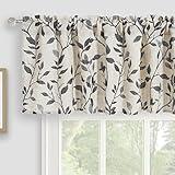 Inselnwald Tree Leaves Linen Kitchen Valance, Farmhouse Country Small Window Curtain Valance for Bathroom Living Room Bedroom Rod Pocket (Gray, 54'x18')
